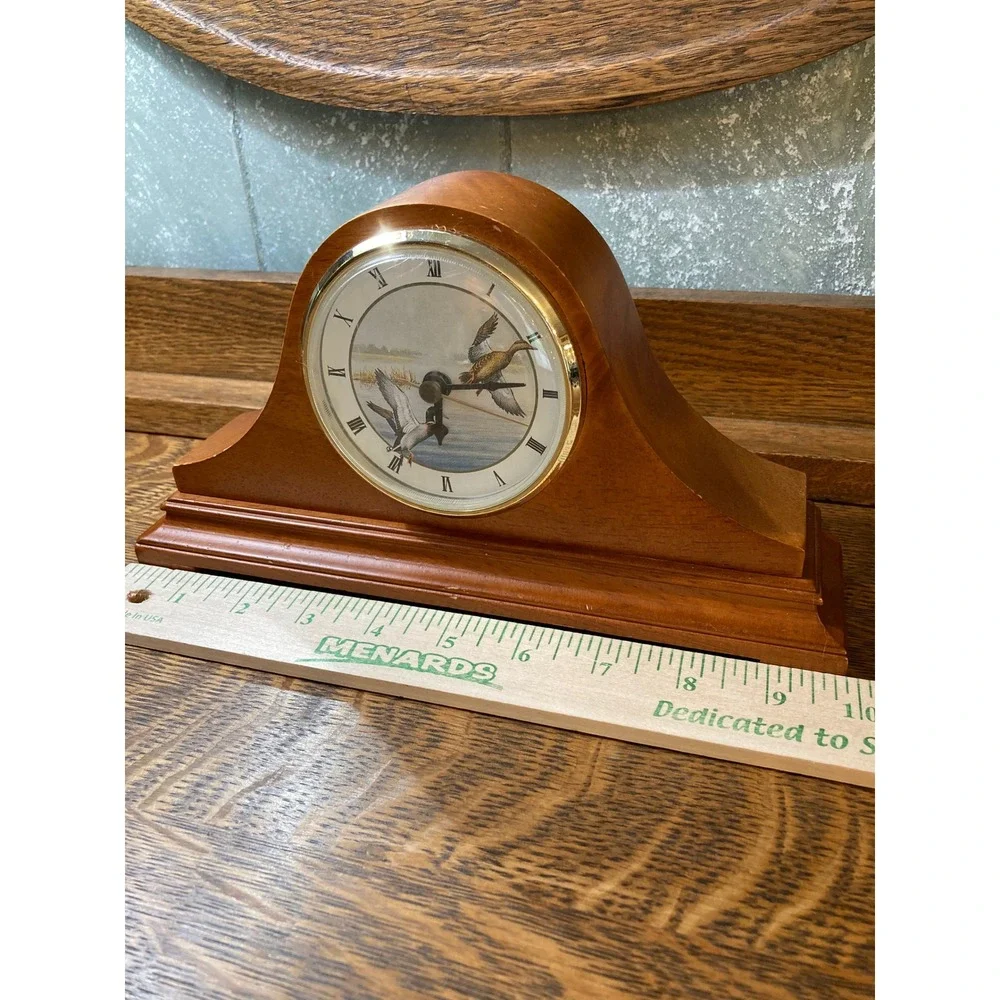 Vintage Wooden Mantel Clock Mallard Duck Wildlife Scene Roman Numerals 9 Inch